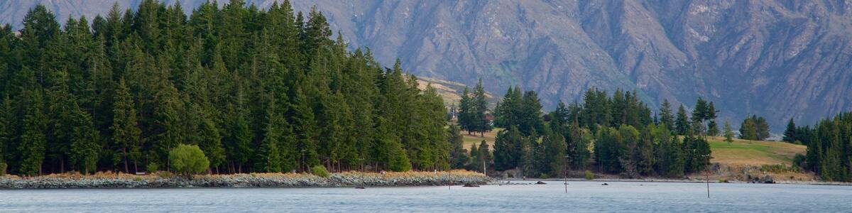Otago welches beinhaltet See oder Wasserstelle, Berge und Sonnenuntergang