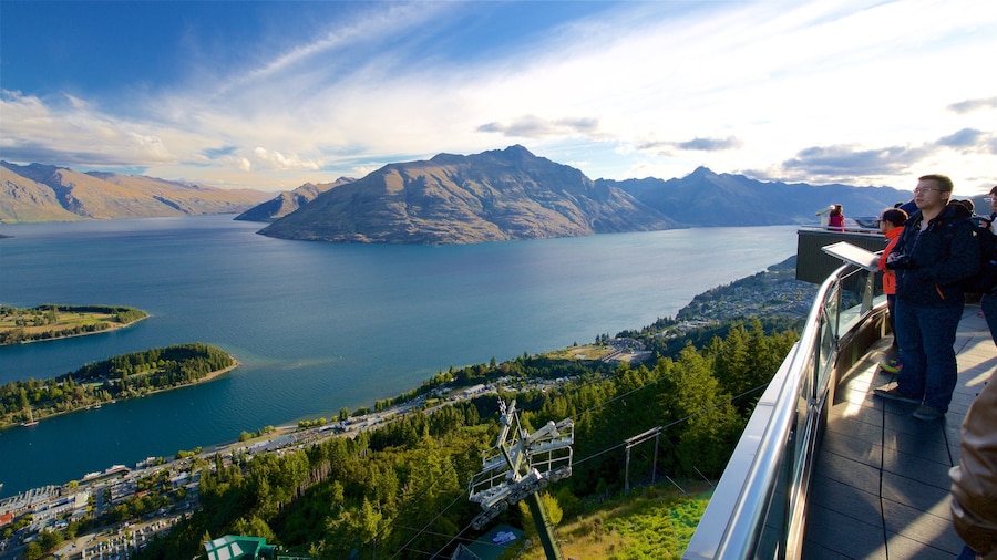Cecil Peak showing views, a bay or harbour and mountains