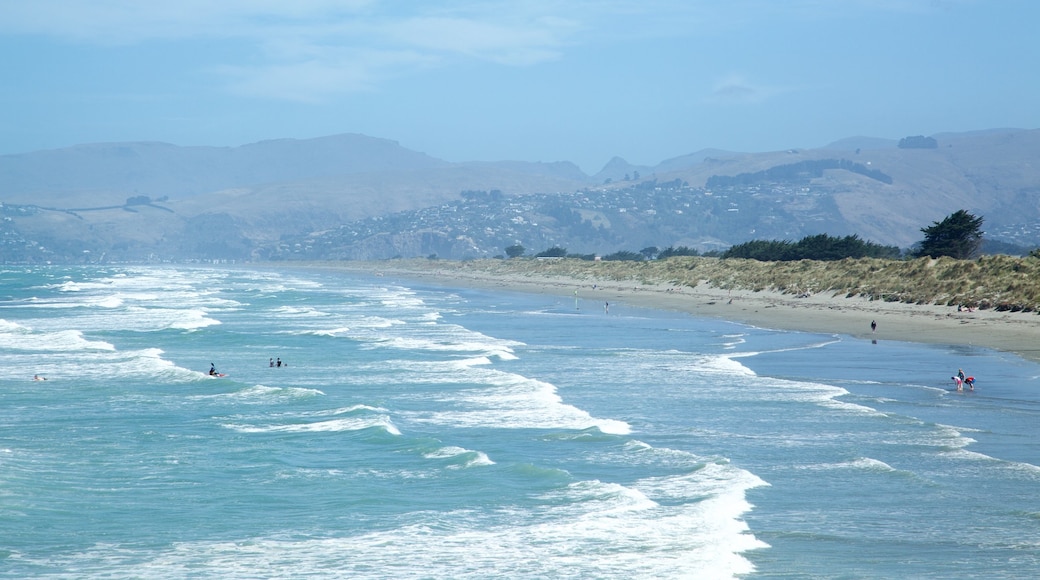 New Brighton Beach which includes a beach, surfing and a coastal town