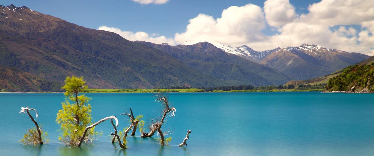 Wanaka showing mountains and a lake or waterhole