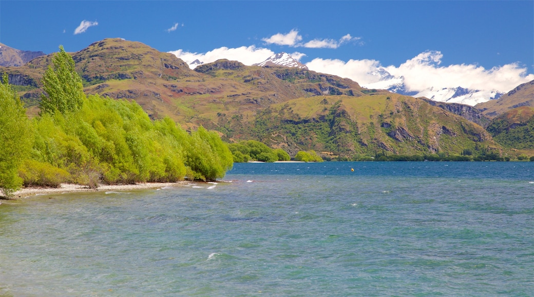 Wanaka which includes a bay or harbor, a pebble beach and mountains