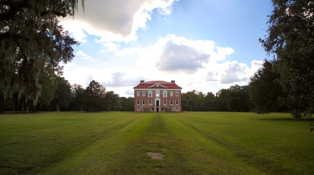 Drayton Hall mostrando oggetti d\'epoca, casa e parco