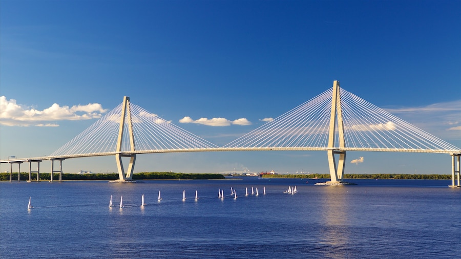 Arthur Ravenel Jr. Bridge mostrando un río o arroyo y un puente