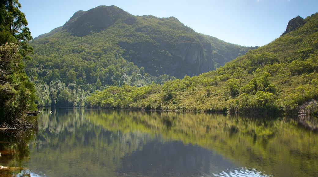 Lake Rosebery which includes tranquil scenes and a river or creek