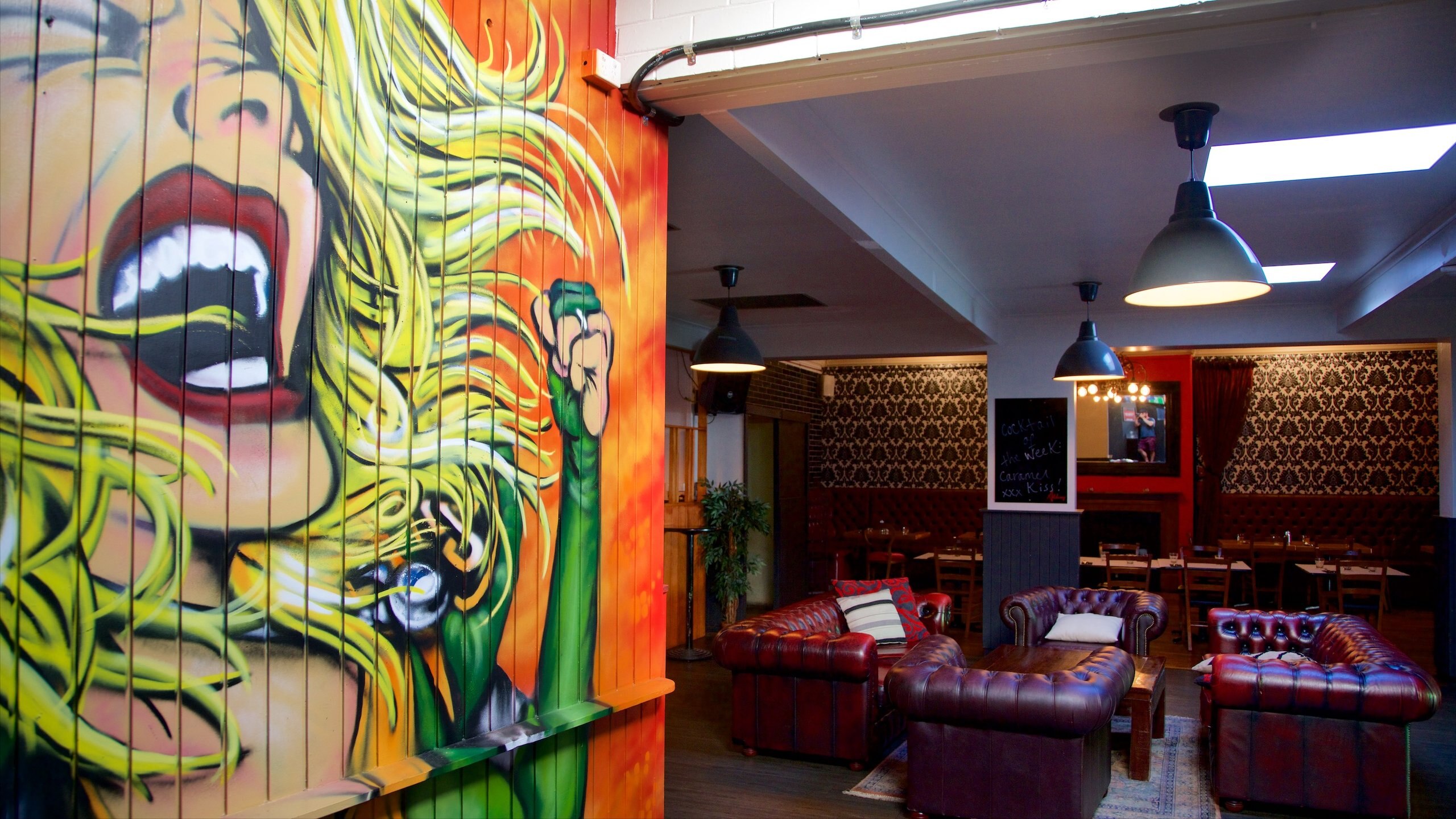 Launceston showing a bar, interior views and outdoor art