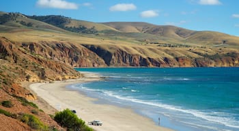 Aldinga Beach das einen Sandstrand und allgemeine Küstenansicht