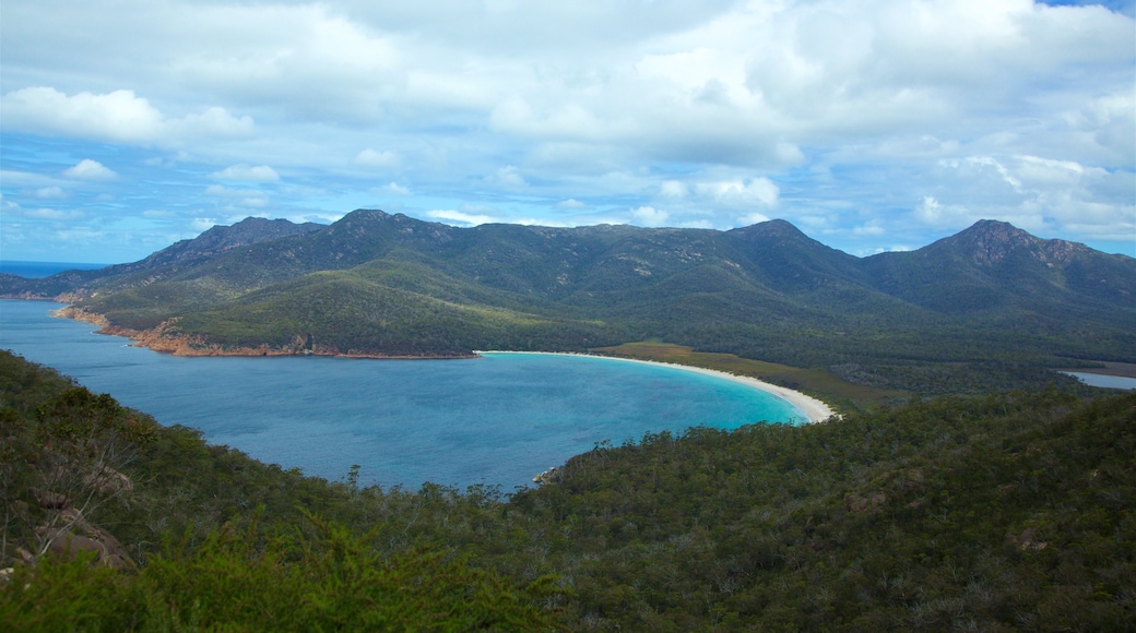 Wineglass Bay presenterar kustutsikter, stillsam natur och en hamn eller havsbukt