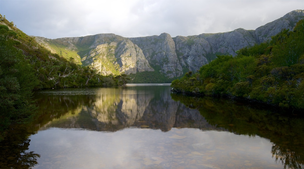 Cradle Mountain featuring mountains, a lake or waterhole and tranquil scenes