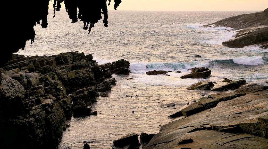 Flinders Chase National Park showing waves, a sunset and rocky coastline