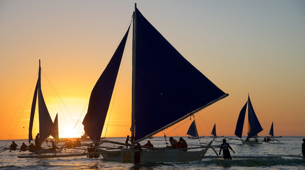 Boracay Island showing a sunset, sailing and general coastal views