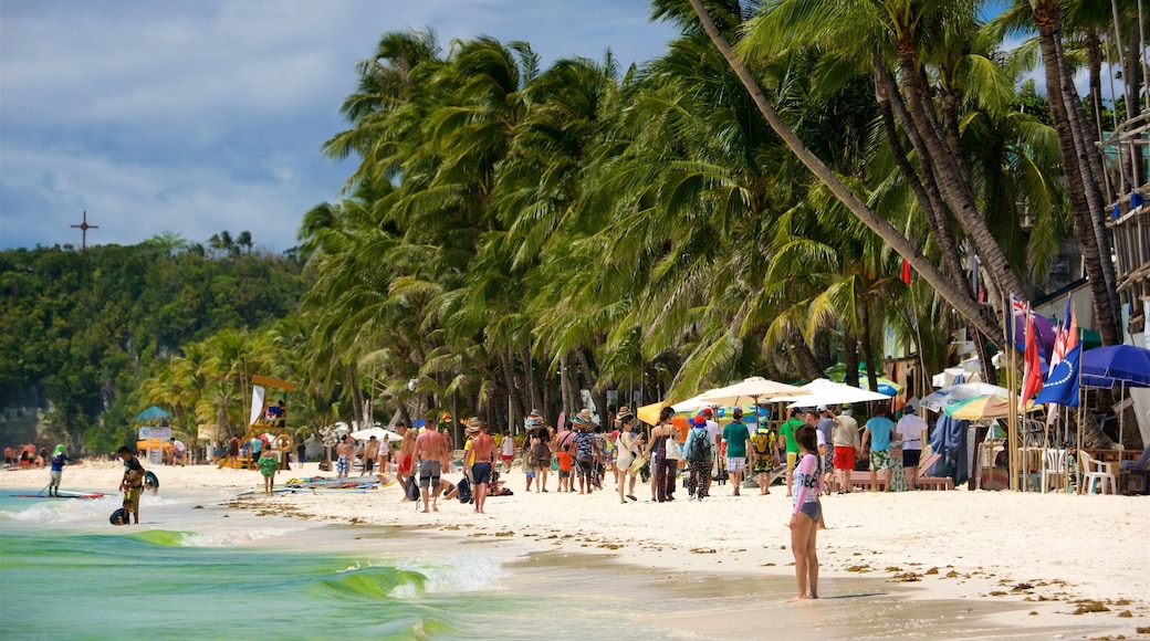 Aklan showing tropical scenes and a beach as well as a large group of people