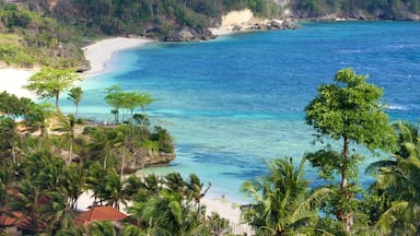 Monte Luho que incluye una bahía o un puerto, escenas tropicales y una playa