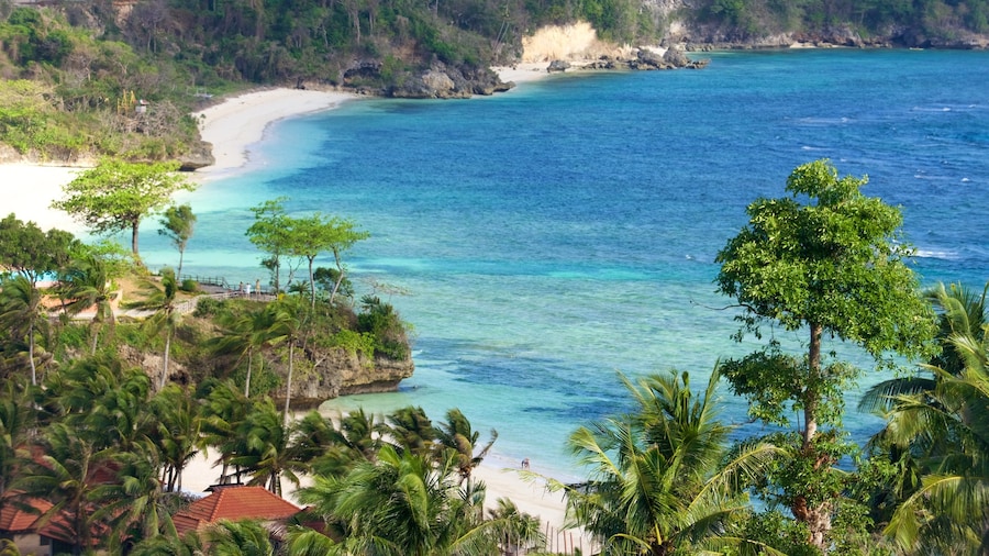 Monte Luho mostrando una bahía o un puerto, escenas tropicales y una playa