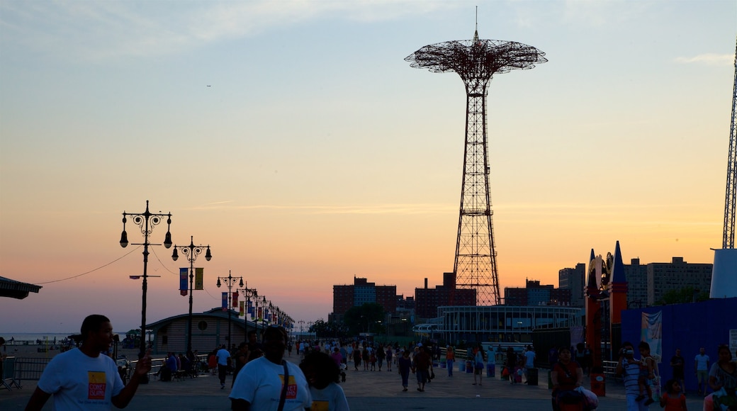 Riegelmann Boardwalk which includes a sunset