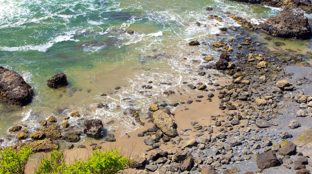 Cannon Beach which includes a pebble beach and general coastal views