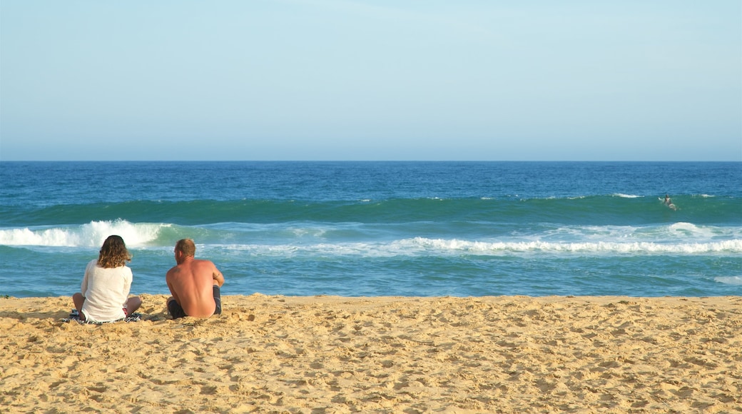 Lakes Entrance showing waves, a bay or harbour and a sandy beach