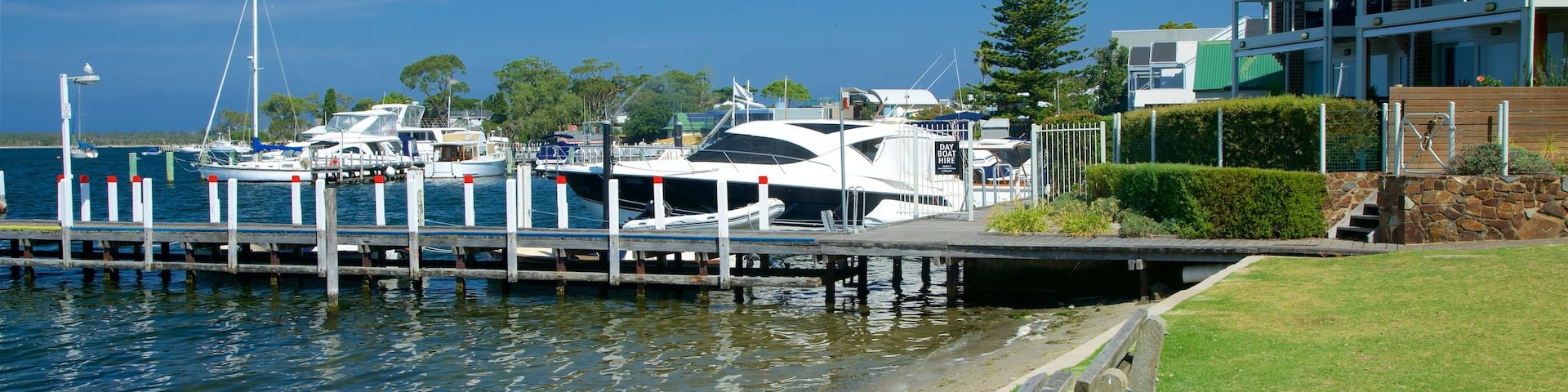 Metung featuring a marina, a bay or harbour and a coastal town