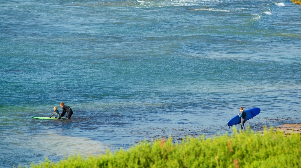 Phillip Island showing surfing as well as a small group of people