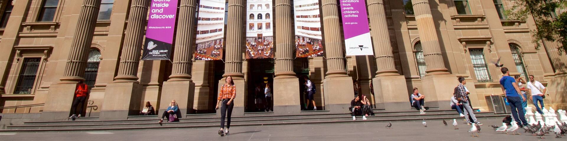 State Library of Victoria featuring heritage architecture, a city and an administrative buidling