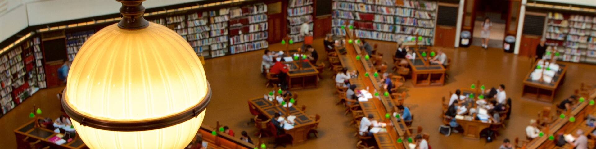 State Library of Victoria featuring interior views, an administrative building and heritage architecture