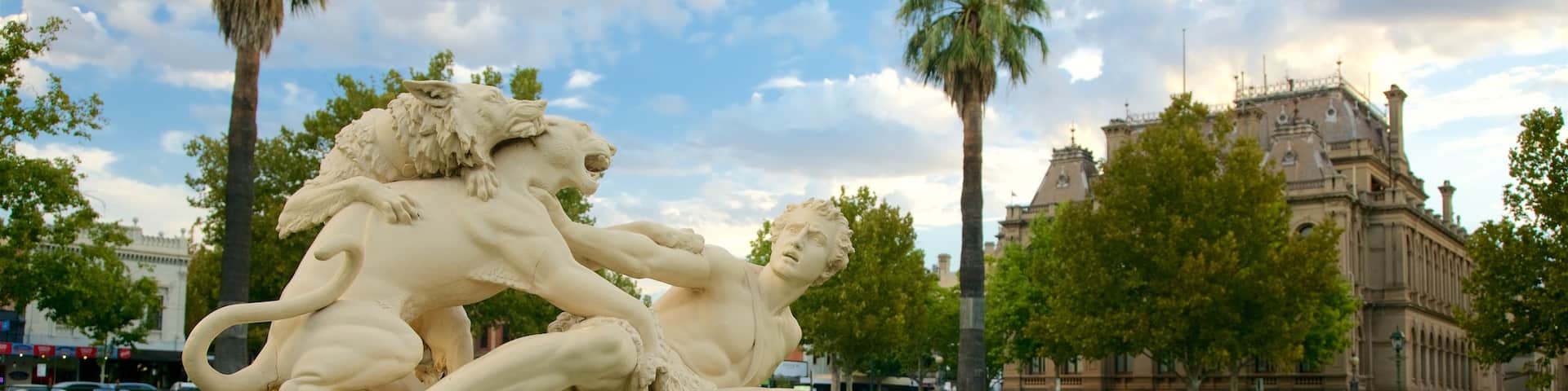 Murray Valley showing a park, signage and a statue or sculpture