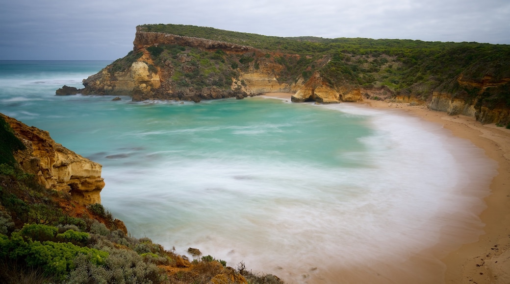 Warrnambool featuring rugged coastline, a beach and a bay or harbour
