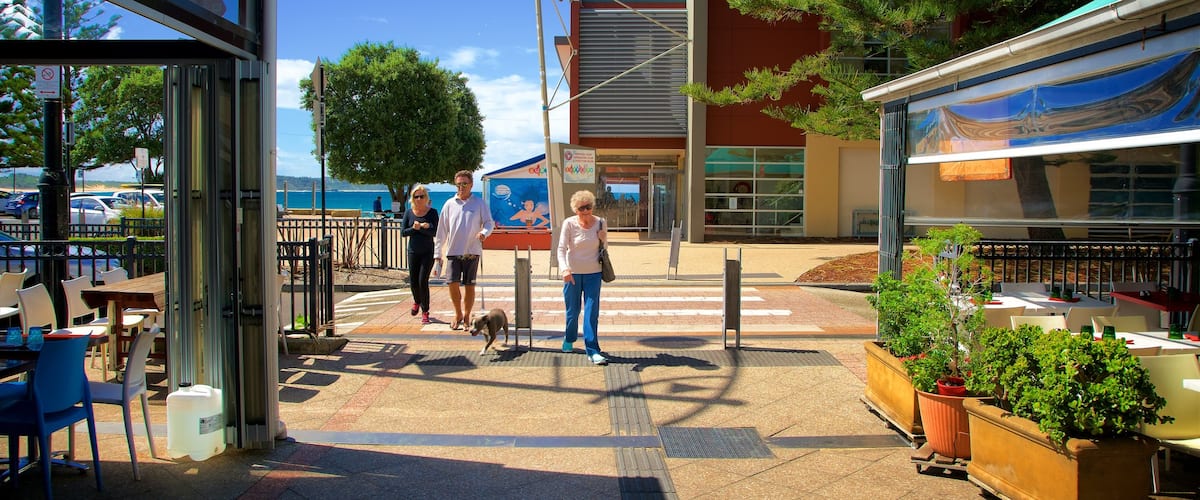 Terrigal featuring street scenes as well as a small group of people