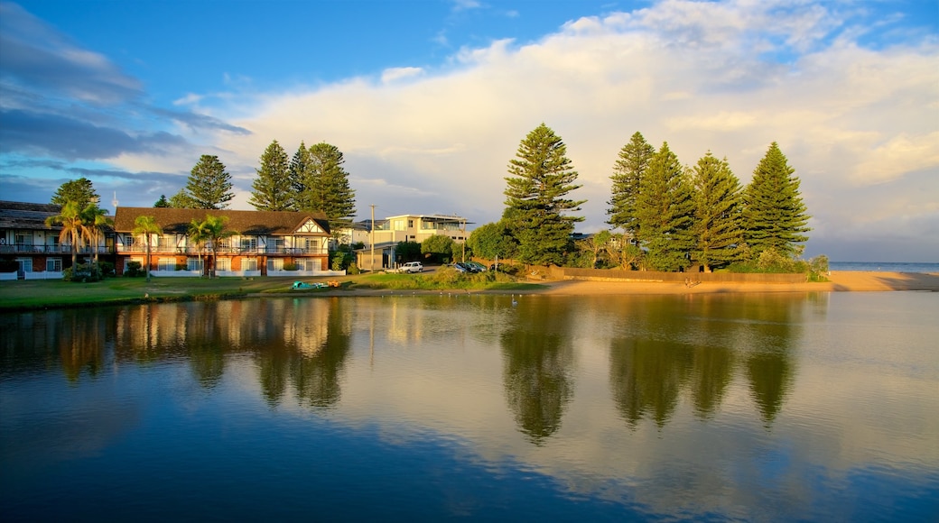 Terrigal which includes a bay or harbour and a sandy beach