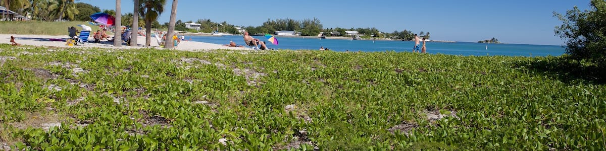 Sombrero Beach welches beinhaltet Strand und Bucht oder Hafen sowie kleine Menschengruppe