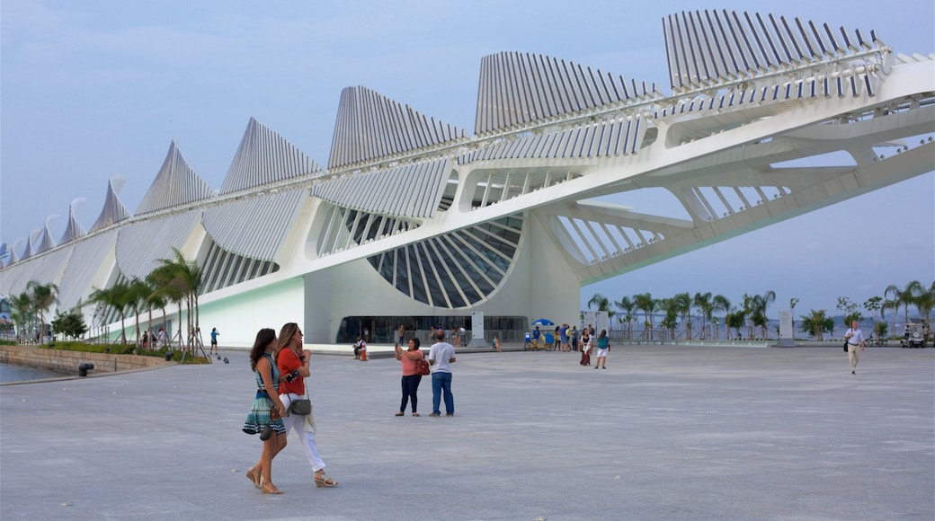 Rio de Janeiro presenterar ett torg och modern arkitektur såväl som en stor grupp av människor