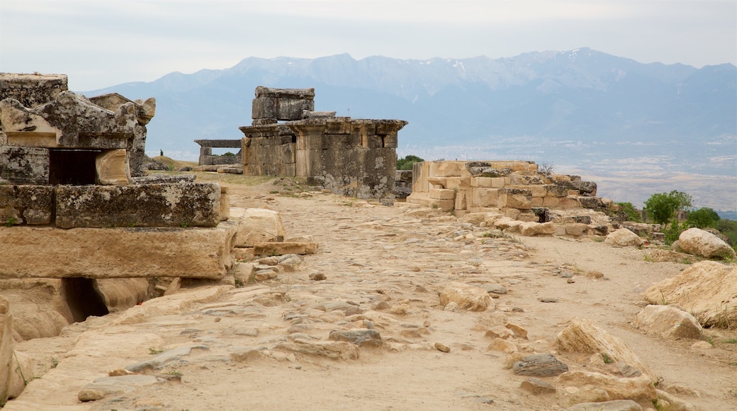 Necrópole de Hierapolis mostrando cenas tranquilas e uma ruína