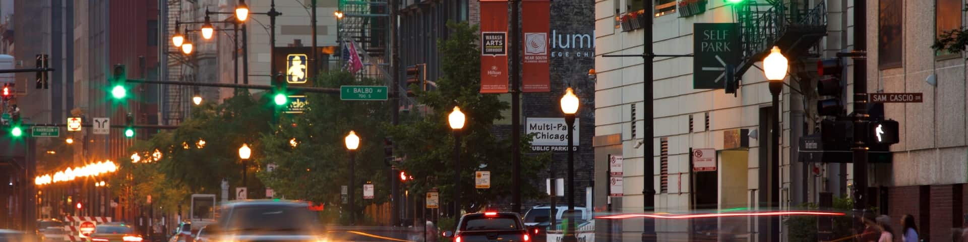 South Loop showing street scenes and night scenes