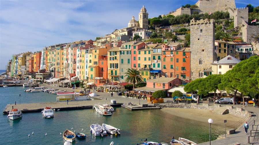 Italian Riviera which includes a coastal town and a bay or harbor