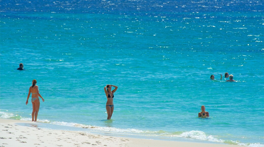 Jervis Bay National Park showing a beach and general coastal views as well as a small group of people