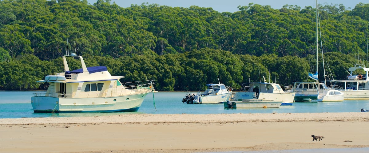 Huskisson which includes a beach, general coastal views and boating