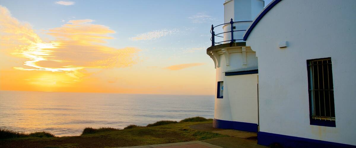 Port Macquarie featuring a lighthouse and a sunset