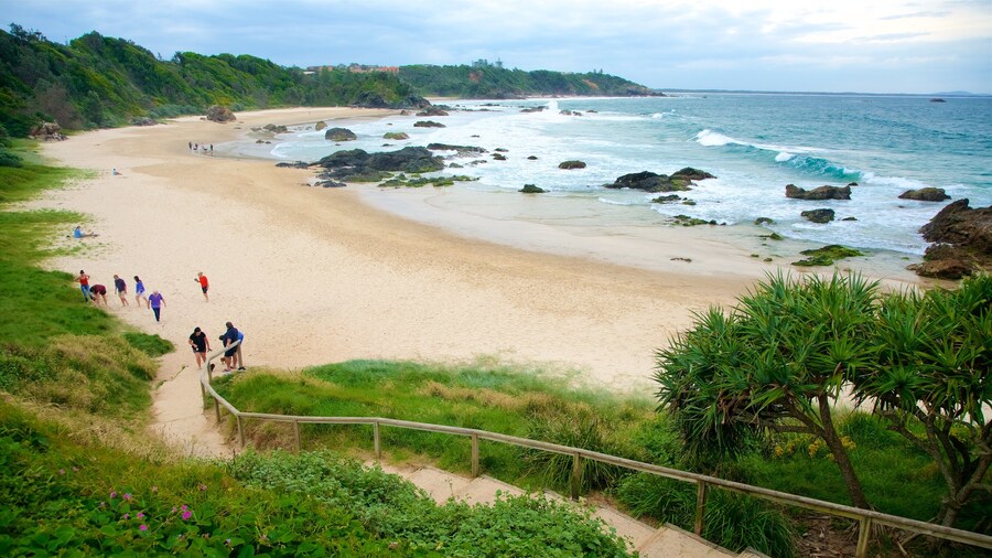 Nobbys Beach which includes landscape views, general coastal views and a beach