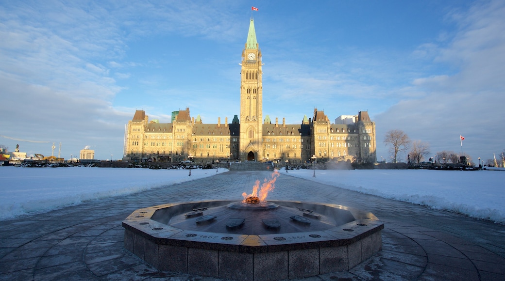 Parliament Hill mostrando un castillo y nieve