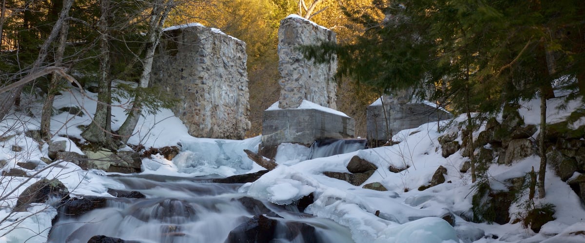 Gatineau Park which includes a cascade and snow