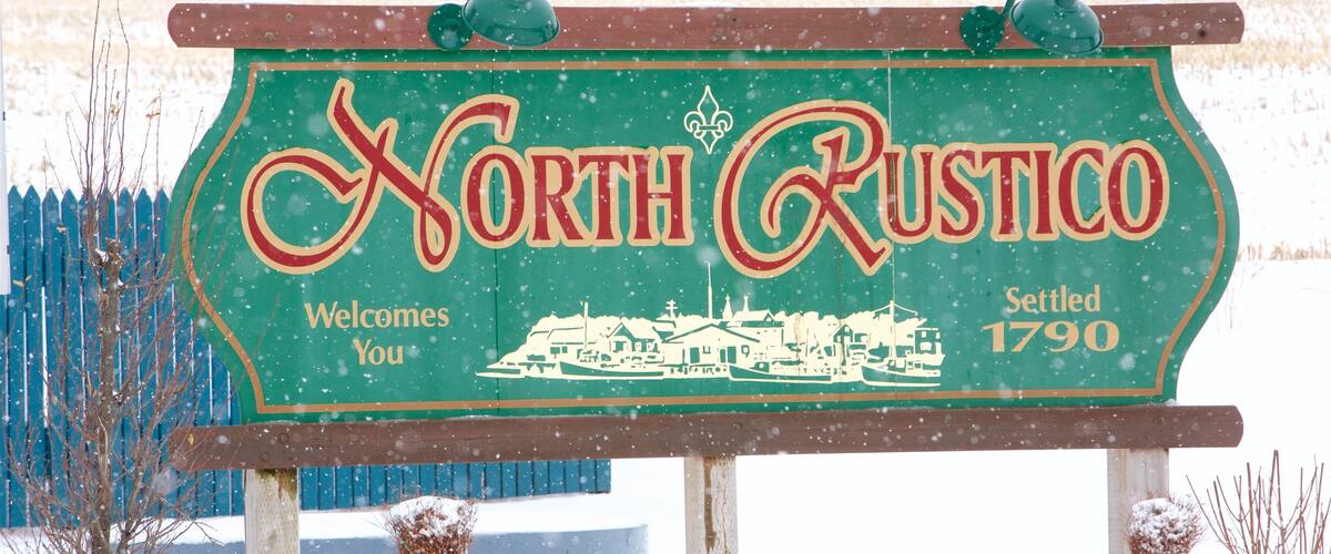 North Rustico showing signage and snow