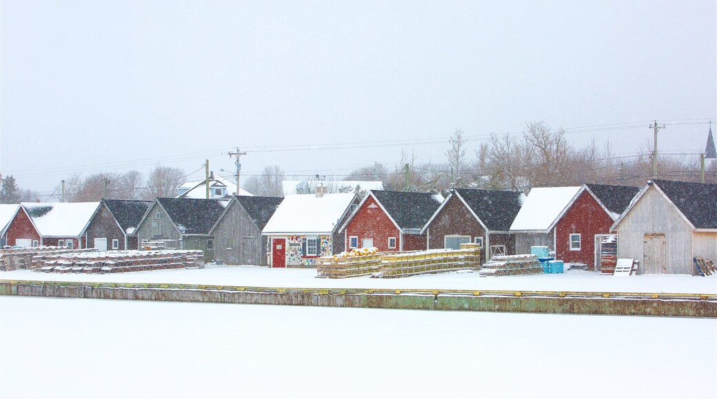 North Rustico mostrando nieve y una pequeña ciudad o aldea