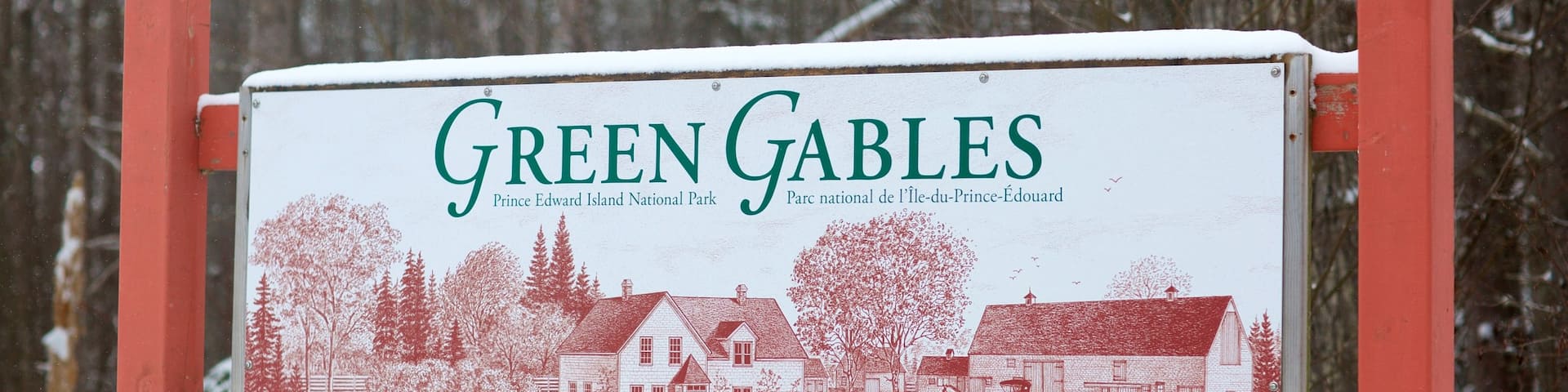 Green Gables showing snow and signage