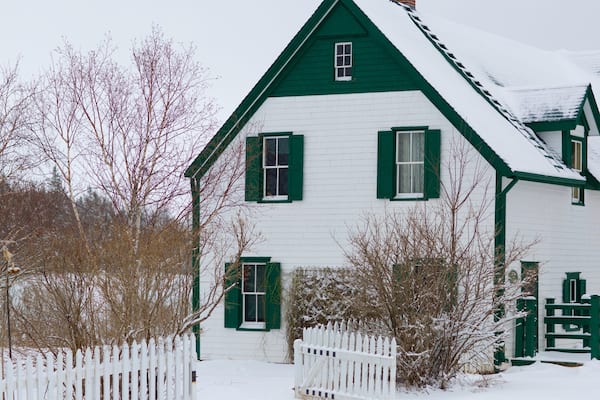 Green Gables which includes snow and a house