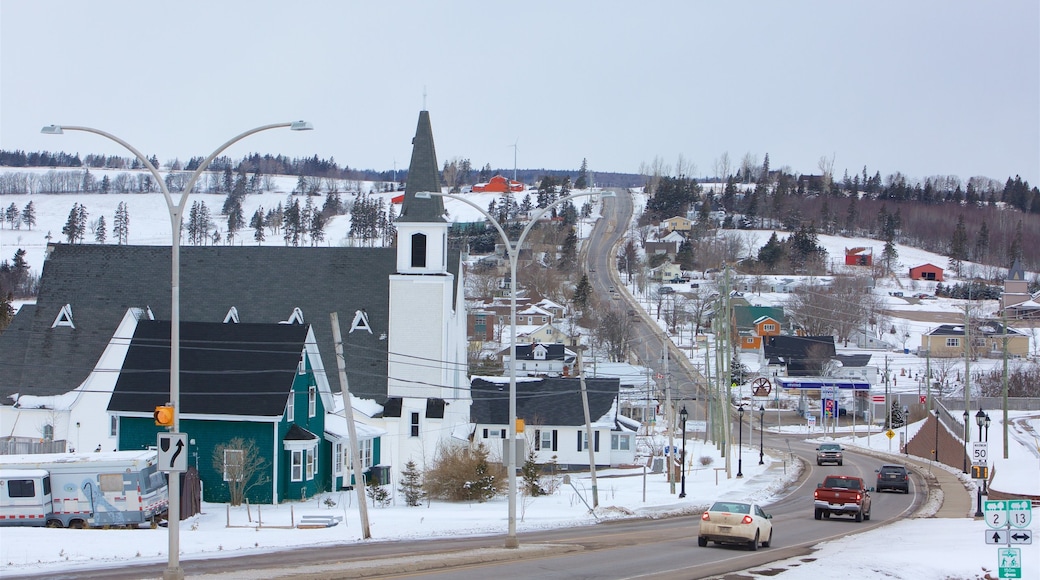 Prince Edward Island which includes a small town or village and snow