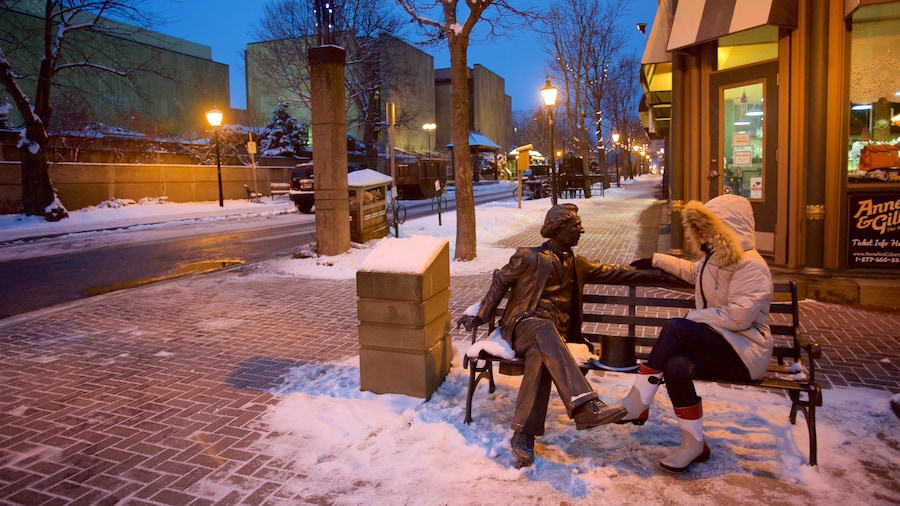 Charlottetown som omfatter gadeliv og udendørs kunst såvel som en kvinde