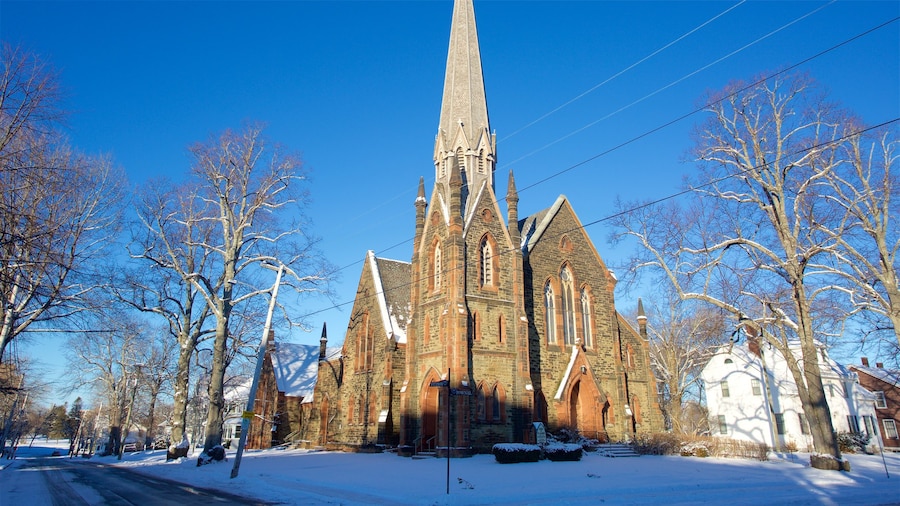 Charlottetown featuring a church or cathedral and snow