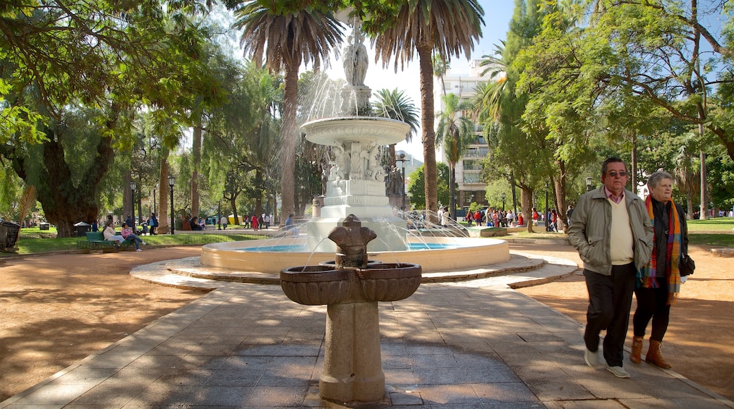 Salta showing a fountain and a garden as well as a couple