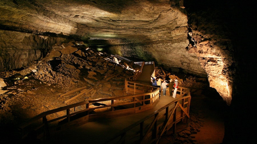 Bowling Green mostrando grotte e speleologia cosi come un piccolo gruppo di persone