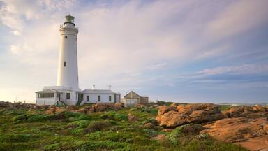 Seal Point Lighthouse featuring a lighthouse, tranquil scenes and a sunset