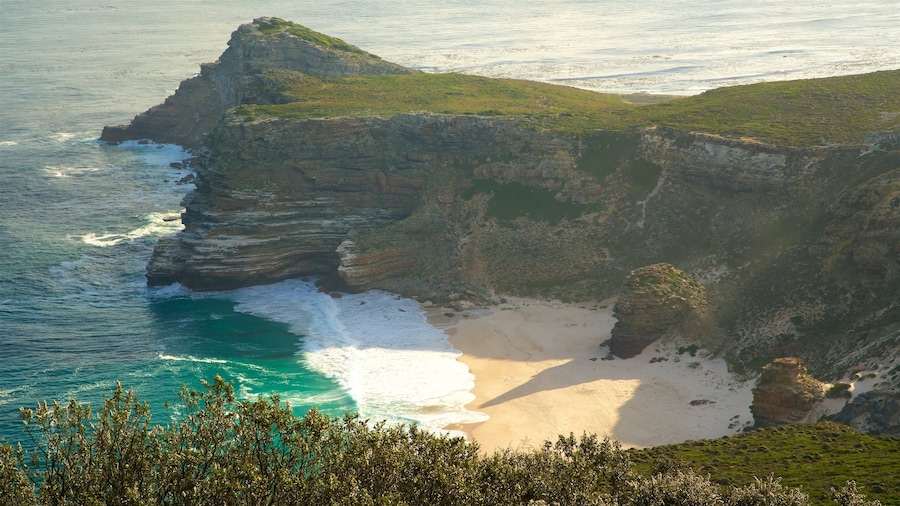 Cape Point que inclui litoral acidentado e uma praia de areia